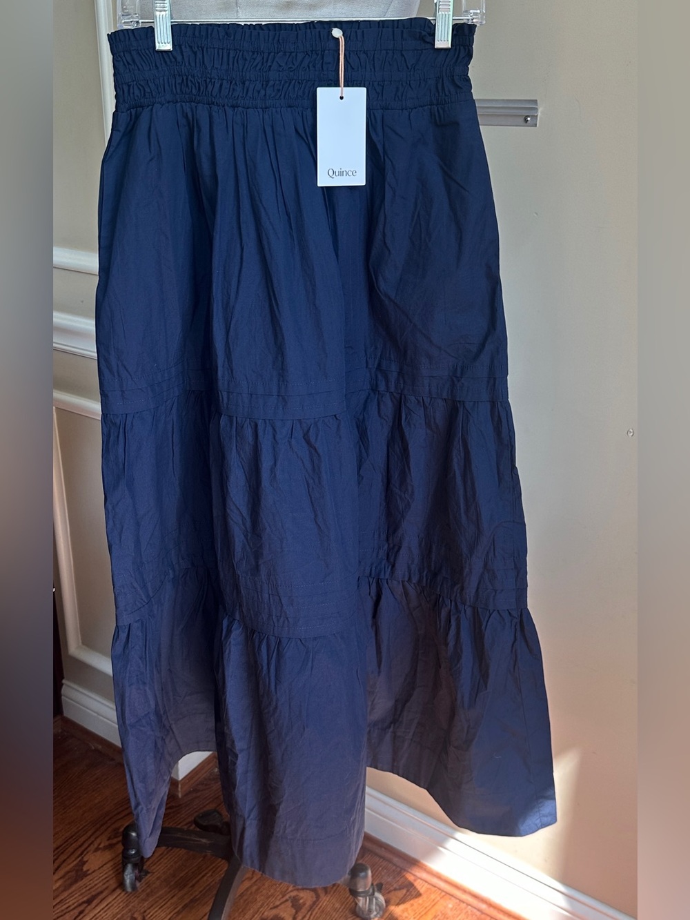 NWT Quince 100% Organic Cotton Poplin Tiered Navy Blue Maxi Skirt, Medium - Picture 3 of 8